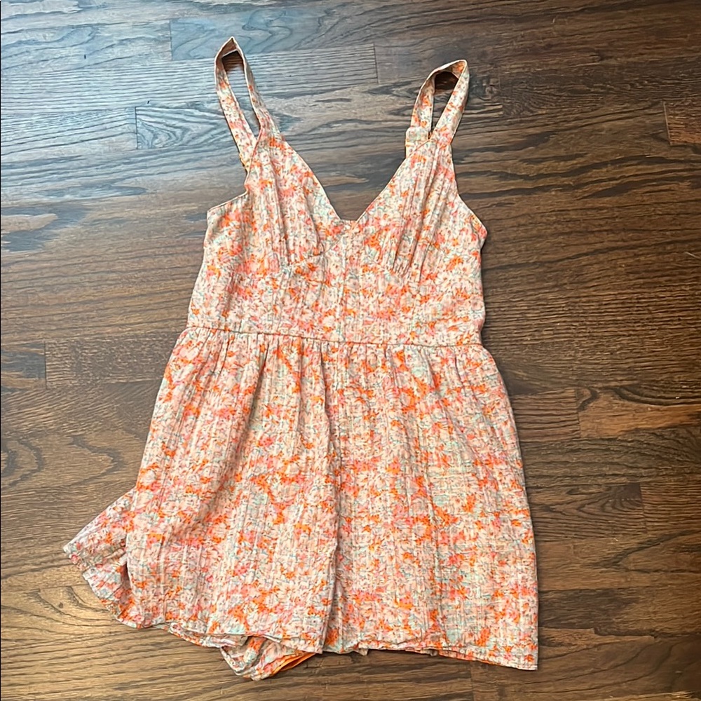 American Eagle Outfitters Floral Jumpsuit - Orange and Cream